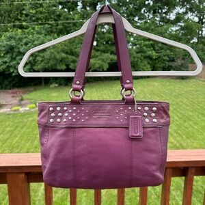 COACH Violet Purple Studded Rivets Pebble Soft Leather Shoulder Bag Style F15235